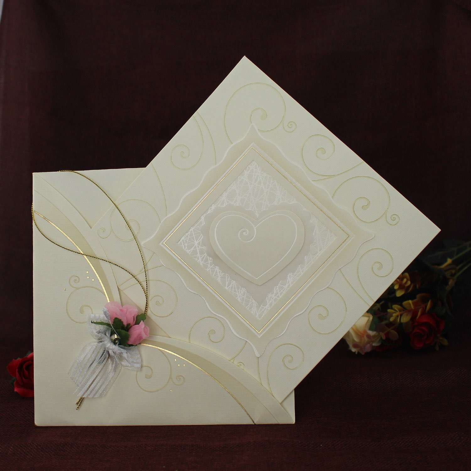Ivory Invitation Half Fold Card Wedding Invitation Card Customized 